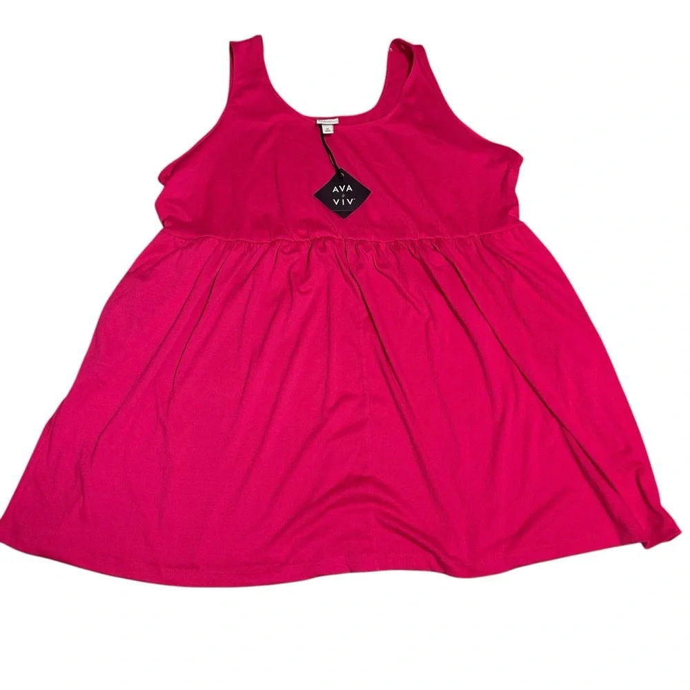 Ava & Viv Babydoll Empire Waist Pullover Dress NWT Pockets Sleeveless Pink Sz 4X - Picture 3 of 9